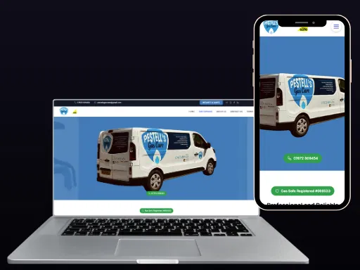 Responsive website design for Pestell's Gas Care displayed on laptop and smartphone